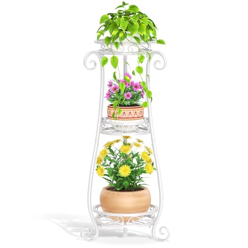 LASZOLA 3 Tiers Metal Corner Plant Flower Stand Tall Indoor Outdoor, White - color: White, size: 3 Tier