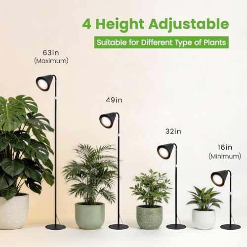 Grow Lights Indoor Plants, 20W Full Spectrum, 63in Adjustable Height Stand