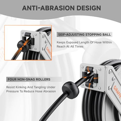 Giraffe Tools 65ft Retractable Pressure Washer Hose Reel, 3200 PSI