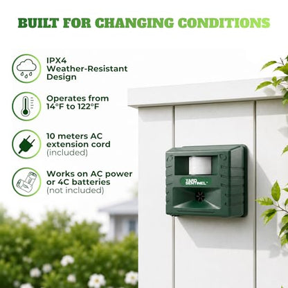 ASPECTEK Yard Sentinel Ultrasonic Animal Repeller, 5500 Sq. Ft. Coverage with 24Hrs Motion Sensor, Night Scanner, Deterrent for Deer, Raccoon, Bear, Rabbit, Skunk and Fox, Includes 10m Extension Cord - style: Original
