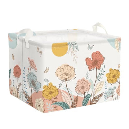 Clastyle 36L Boho Flower Leaf Girls Storage Basket Spring Garden Butterfly Clothes Toy Nursery Bin Collapsible Rectangle Book Shelf Basket for Kids Room