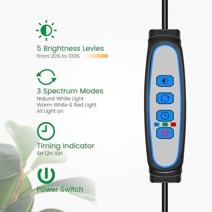 Garpsen Grow Lights for Indoor Plants, 6000K, Height Adjustable, Plug-in - size: 6.3''Head（Height 65'')-1Pack
