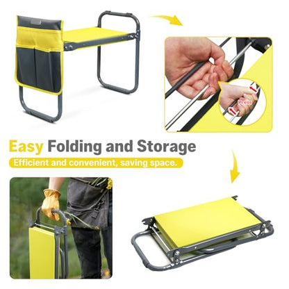 Garden Kneeler and Seat Heavy Duty, Foldable Gardening Stool Bench - color: Yellow
