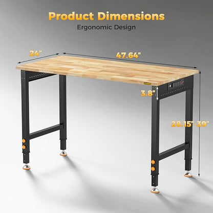 CAMMOO 48" Adjustable Workbench, 2000 LBS Capacity, Pegboard & Power Strip