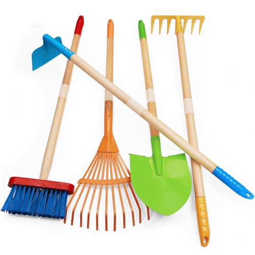 Kids Garden Tools, Outdoor Toys, Shovel for Digging Sand, Kid-Sized Rake, 5PCS 27.6 Inch Long Gardening Tools for Boys Girls Age 3 and up Gifts - color: Colorful