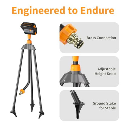 Diivoo Garden Sprinkler with Tripod Base, Mini Turbo Oscillating Water Sprinklers for Yard, Adjustable Width, Range and Flow Rate, 16 Nozzles, Grey - color: Black