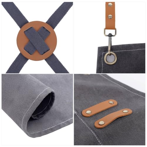 Canvas Tool Apron, Heavy Duty Multi-Pocket, Crossback Adjustable - color: Gray