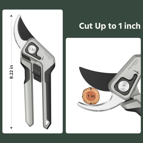 PrunePro Pruning Shears Scissors Set - Professional German Stainless Steel Hand Pruner Anti-Break Lock Ergonomic Garden Scissors for Branches Herb Flower Bonsai Garden Clipper - color: Grey
