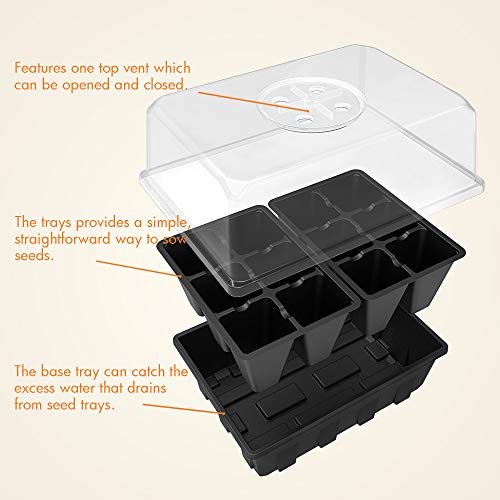 Gardzen 10 Pack Seed Starting Tray, Plant Germination Trays, Seed Starter Kit with Adjustable Humidity Vented Dome, Plant Growing Kit 6.6" x 4.5", Total 120-Cell, Black - color: Black Trays