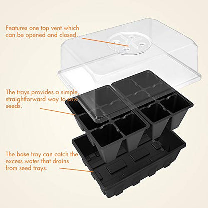 Gardzen 10 Pack Seed Starting Tray, Plant Germination Trays, Seed Starter Kit with Adjustable Humidity Vented Dome, Plant Growing Kit 6.6" x 4.5", Total 120-Cell, Black - color: Black Trays