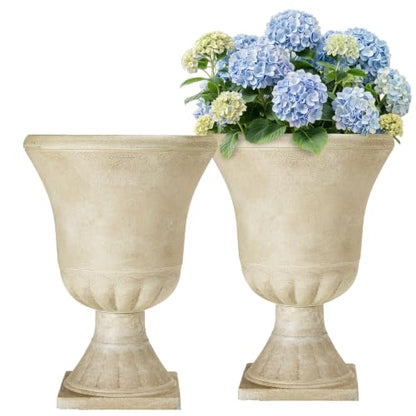 22" Tall Urn Planters Set of 2 Large Flower Pots, Antique Ivory - color: 22"-antique Ivory
