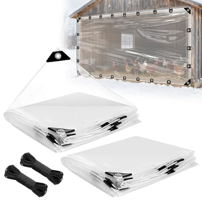 6.6x13ft Anti-Tear Clear Tarp Waterproof, Windproof Poly Tarpaulin, 2pcs - size: 6.6x13ft