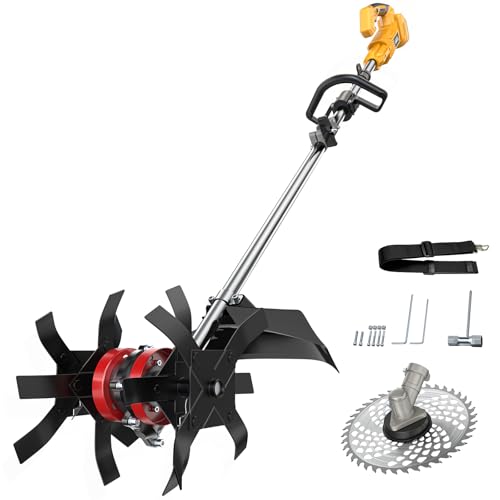 Cordless 2-in-1 Tiller Cultivator & Weed Wacker Compatible with Dewalt 20V Battery (Tool Only), Ecarke Brushless Electric Garden Tiller Weed Eater, 9" Tilling Width 9.4" Depth for Soil Cultivation - color: Yellow