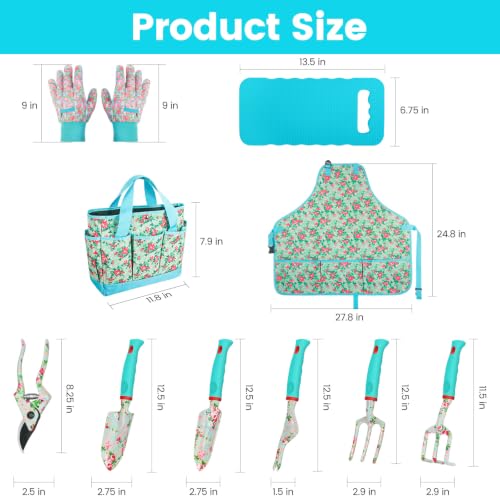 Garden Tools 10 Pack Floral Pattern Garden Tool Set with Tote Bag, Rust-Proof Aluminum Gardening Tools Set, Heavy Duty Gardening Kit Gardening Gifts for Women for Mom Birthday Housewarming Gift