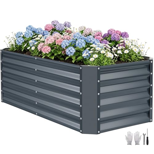 4×2×1.4ft Galvanized Raised Garden Bed Kit, Metal Planter Boxes Outdoor, High Raised Beds for Vegetables, Fruits, and Flowers - IronGrey - color: Irongrey, size: 4x2x1.4ft