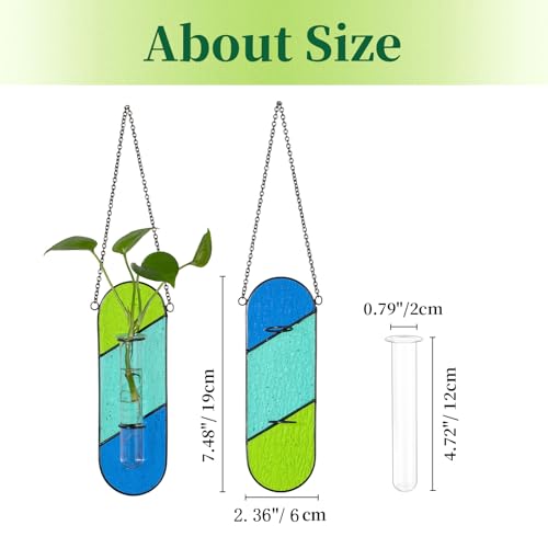 Hewory Stained Glass Window Hanging: 2PCS Propagation Stations Blue & Green - color: Blue-green