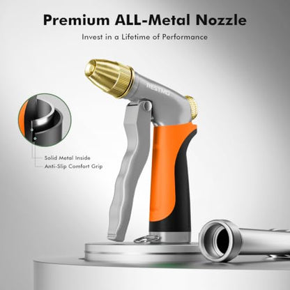 RESTMO Metal Water Hose Nozzle, High Pressure Garden Sprayer, Orange - color: Orange