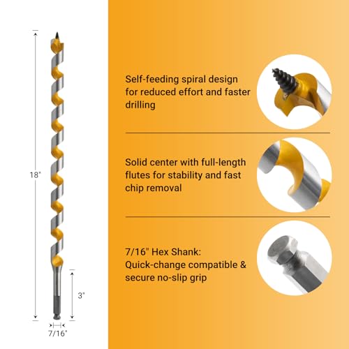 1" x 18" Ship Auger Bit, 7/16" Hex Shank - size: 1" x 18"