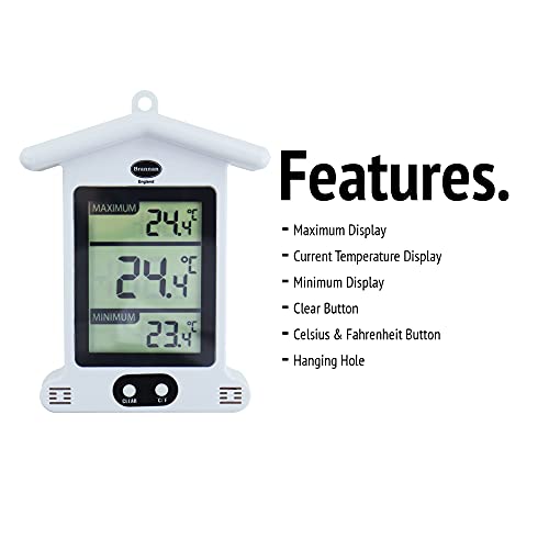 Brannan Digital White Greenhouse Thermometer – Stylish Weatherproof Max Min Thermometer to Monitor Maximum and Minimum Temperatures In a Garden Greenhouse Indoor Room Home Growroom Easily Wall Mounted