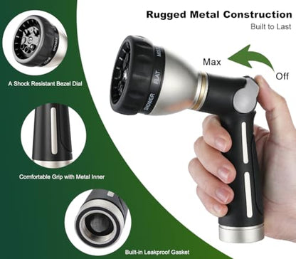 FANHAO Metal Thumb Control Garden Hose Nozzle Heavy Duty, 8 Spray Patterns - color: Black