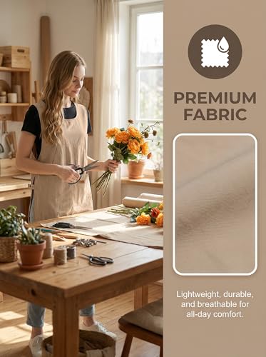 Molaxhome Smock Apron Unisex Waterproof Cobbler Apron with 3 Large Pockets - color: Khaki