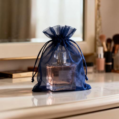 YHJZ 100PCS Navy Blue Organza Bags, 4x6 Inches Small Mesh Bags Drawstring, Jewelry Gift Bags for Birthday, Wedding, Graduation Party Favors - color: Navy Blue