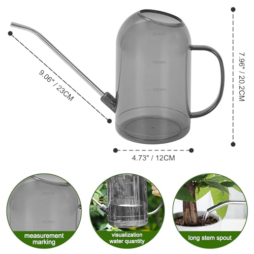 Plastic Watering Can Upgrade Version, Plant Watering Can with Stainless Steel Long Spout, 2L/68oz Clear Measurement Markings Long Spout Watering Can for Indoor Plants and Flowers Easy Fill-Grey - color: Upgrade Version - Grey