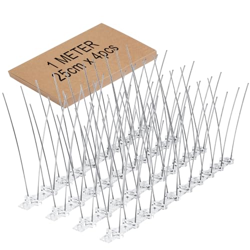 Bird Spikes, Bird Deterrent, 4 Strip Stainless Steel Anti Bird Spikes, Repellent Pigeon Spikes for Small Birds, Spikes for Roof, Balcony and Fence, Anti-Bird Fence Spikes Cover 3.4 Feet(1M)