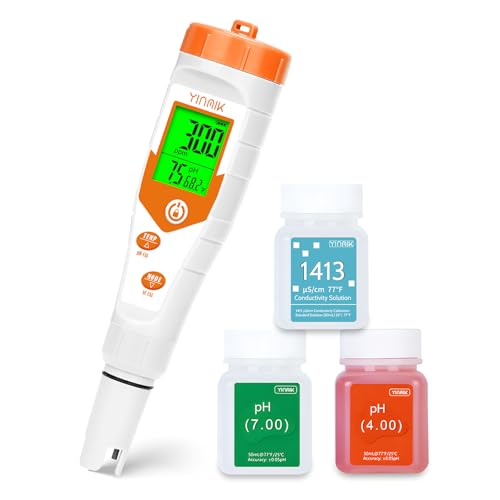 YINMIK pH Meter for Hydroponics, 4 in 1 PPM EC Meter for Plant Nutrients - color: 4 in 1 pH Meter with Calibration Liquid