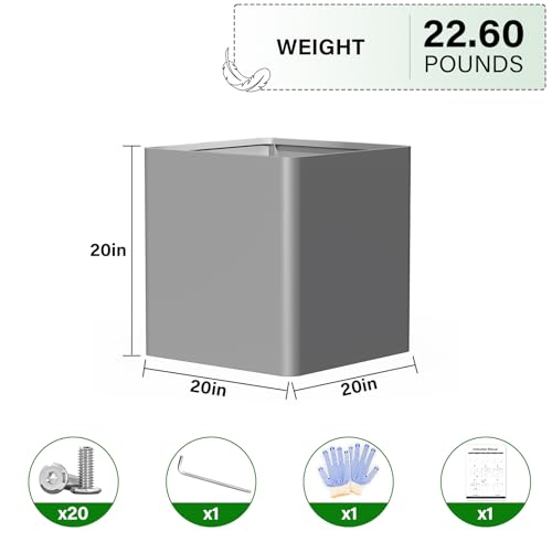 Large Square Metal Planter Box, 20-Inch - color: Gray, size: 20"L x 20"W x 20"H