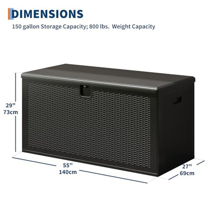 IDEALHOUSE 150 Gal Waterproof Blow Molded Resin Deck Box, Black - color: Black, size: 150 Gallon