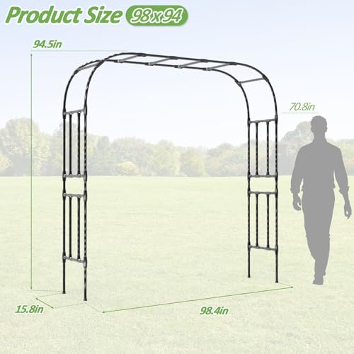 Thickened Metal Garden Arch-92.5L*105H,Trellis for Climbing Plants Outdoor - size: 98（L）*94(H)*16(W)IN