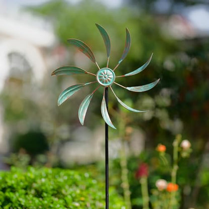Metal Wind Spinners Outdoor,Garden Pinwheels Wind Sculptures - color: Small-green-a