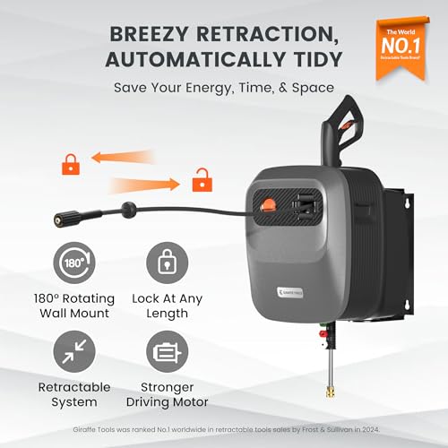 Giraffe Tools Grandfalls Retractable Wall Mount Pressure Washer G20B, 65FT