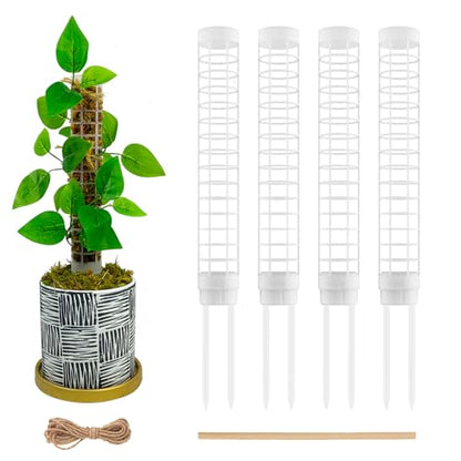 Small Moss Pole for Monstera - Stackable & Refillable Plastic Moss Poles for Climbing Plants with Large Mesh Design (4Pack-White-Small) - size: 4Pack-White-Small