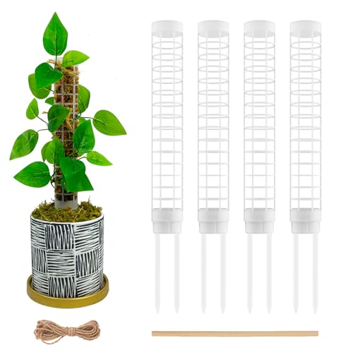 Small Moss Pole for Monstera - Stackable & Refillable Plastic Moss Poles for Climbing Plants with Large Mesh Design (4Pack-White-Small) - size: 4Pack-White-Small