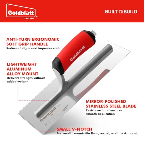 Goldblatt 3/16'' x 5/32'' V-Notch Tile Trowel, 11'' x 4.5'' - size: V 3/16 x 5/32