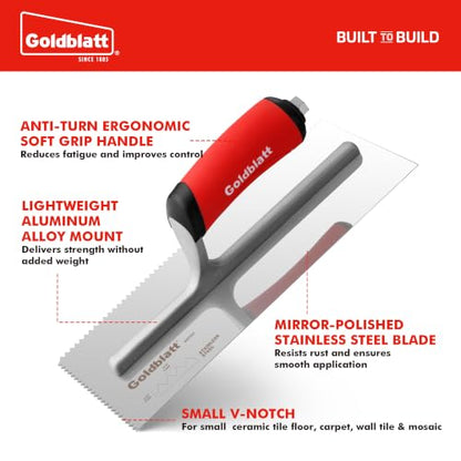 Goldblatt 3/16'' x 5/32'' V-Notch Tile Trowel, 11'' x 4.5'' - size: V 3/16 x 5/32