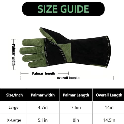 Welding Gloves for Men, Fireproof and Heat Resistant Green-XL - color: Black-green, size: X-Large