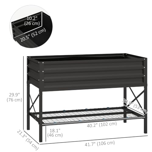 Outsunny Raised Garden Bed with Galvanized Steel Frame, Black - color: Black