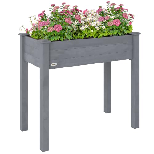 Outsunny Raised Garden Bed with Legs, Bed Liner 34" x 18" x 30", Dark Gray - color: Dark Gray, size: 34" x 18" x 30"
