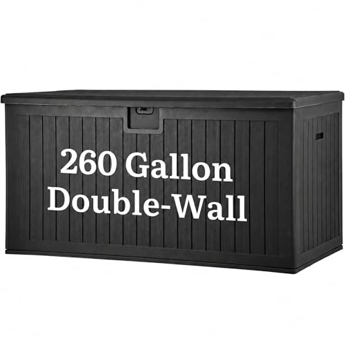 YITAHOME 260 Gallon Large Deck Box with Divider & Side Handles - color: Black, size: 260 Gallon