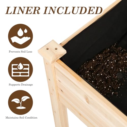 Raised Garden Bed with Legs, 48x24x30 inch Wood Elevated Planter with Protective Liner for Vegetable Flower Herb, Outdoor Planter Box Kit for Balcony Patio Backyard, Natural - size: 48x24x30 in, style: Natural-Single