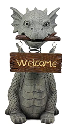 Ebros Gift Bienvenidos Welcome Sign Dragon Garden Greeter Bobblehead Statue Faux Stone Resin Finish 13.25" H - color: Bienvenidos Welcome Sign Guest Greeter