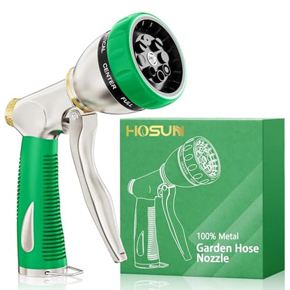 HOSUN 100% Metal Garden Hose Nozzle Sprayer with Ergonomic Handle, Green - color: Green
