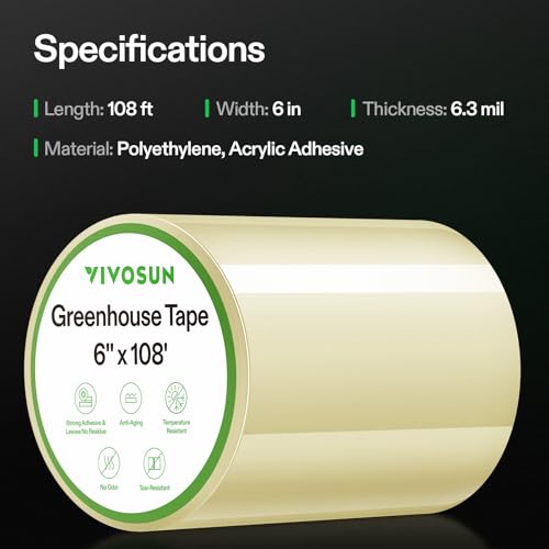 VIVOSUN Greenhouse Repair Tape, 6.3 mil 6" x 108' Heavy Duty Plastic Tape - size: 6”x108’