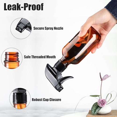 Spray Bottles 2 Pack 10 oz Refillable Plastic Squirt Bottle for Liquid - color: 2 Amber