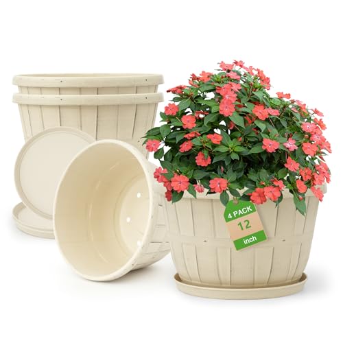 Quarut 12 Inch 4 Pack Large Planters Pot for Plants Indoor Outdoor - color: Beige, size: 12 inch-4 pack