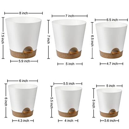 YNNICO Indoor Self Watering Planters with Drainage Holes and Saucers, 8, 7, 6.5, 6, 5.5, 5 Inches, White, 6 Pots (Pack of 2) - color: White, size: 8+7+6.5+6+5.5+5 inch (Pack of 2)