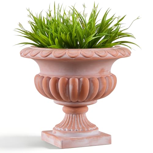 20" H Roman Urn Planter, Weathered Terracotta Finish Flowerpot (Plastic) - color: Terracotta